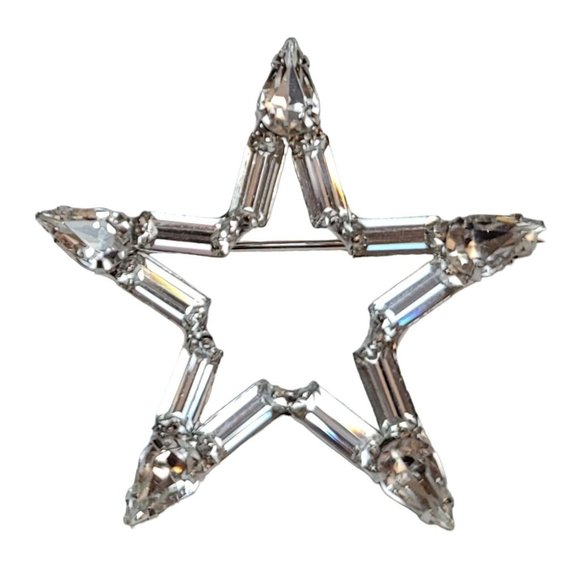 B. David Clear Prong Set Baguette Rhinestones Star Brooch Pin, Signed K988 - Picture 3 of 10